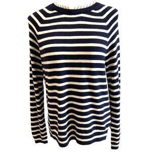 Joie Navy & White Striped Knit Sweater Crew Neck Long Sleeve Back Zip Womens S